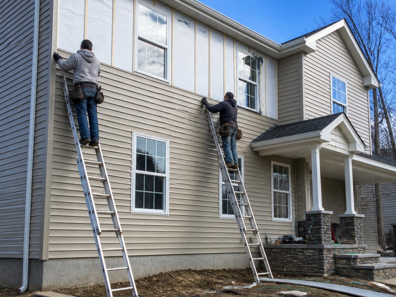 Siding contractor at work