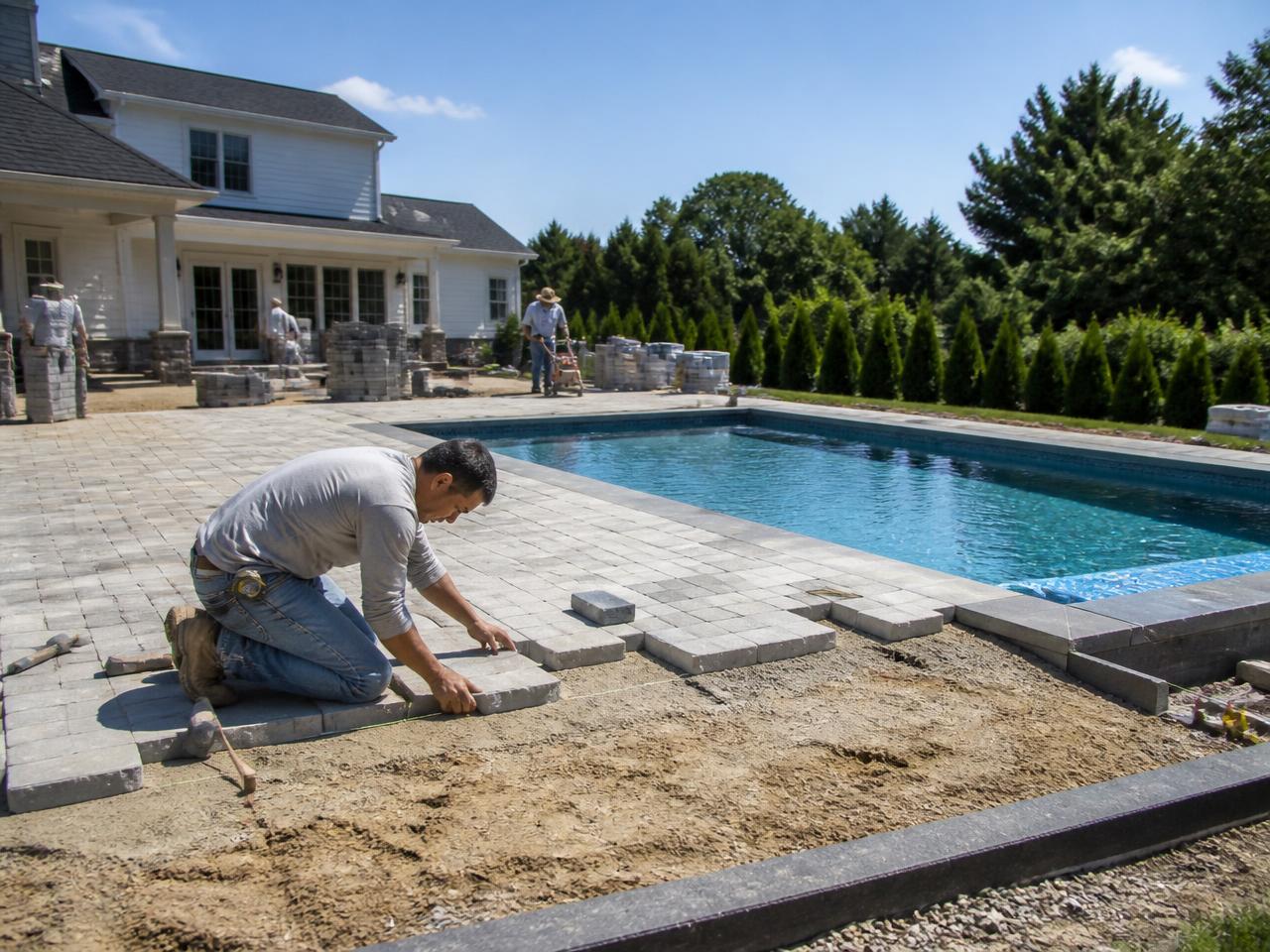 Pool Construction contractor at work