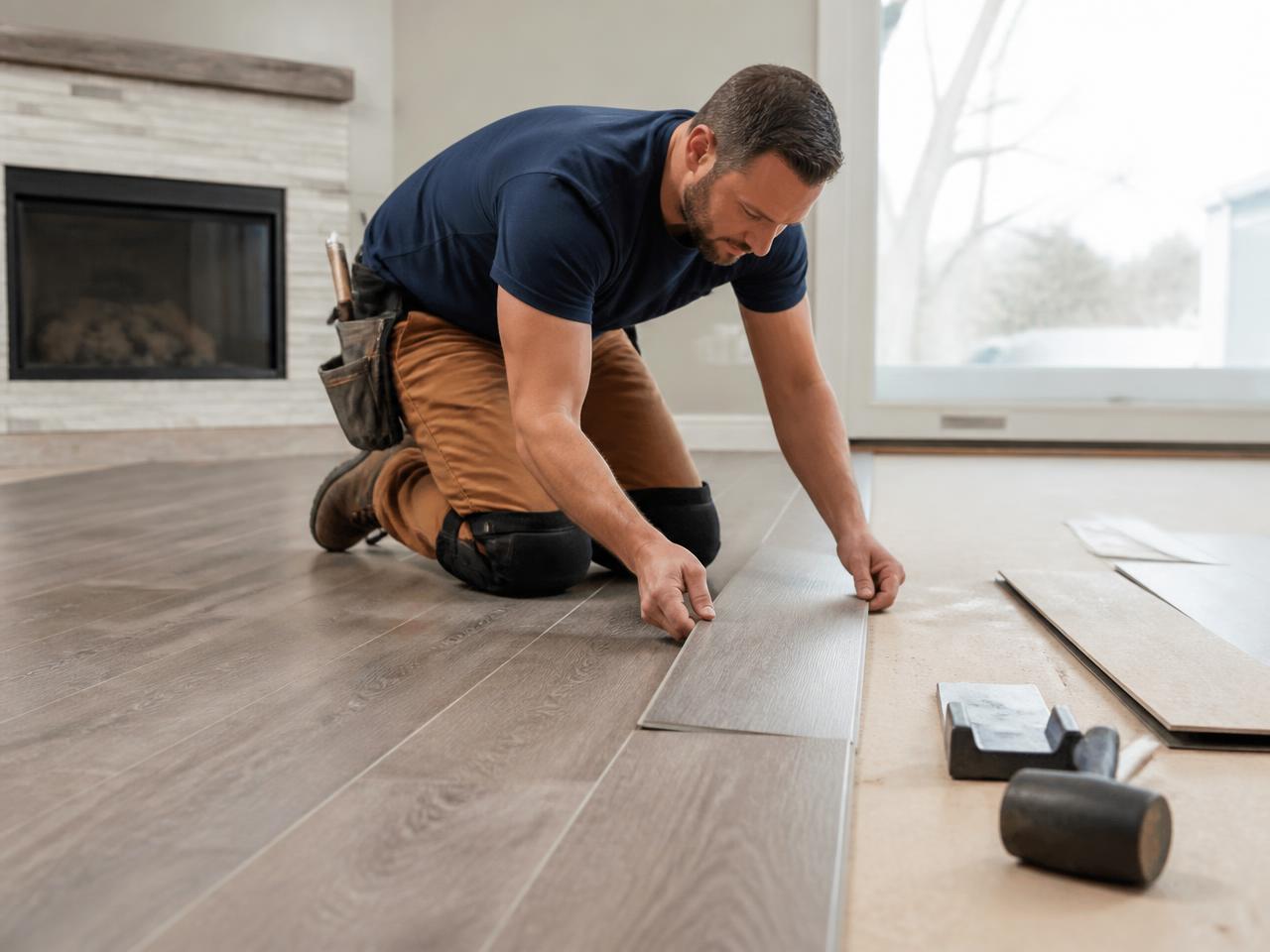 Flooring contractor at work